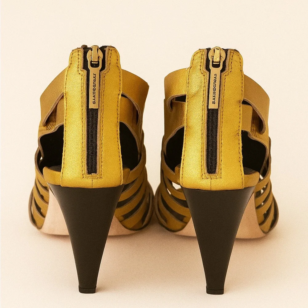 Donald J Pliner Gold Strappy Heeled Sandals – Size 10 - Picture 4 of 5